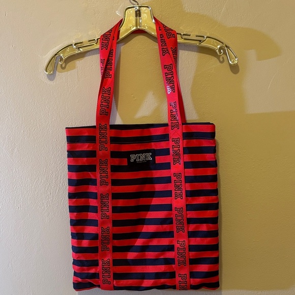 PINK Victoria's Secret Red and Black Striped Tote - Picture 1 of 1